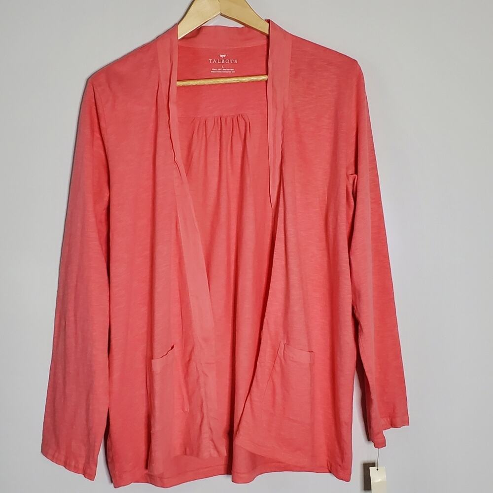 Talbots Large Cotton Open hang Summer/spring light soral pink cardigan NWT